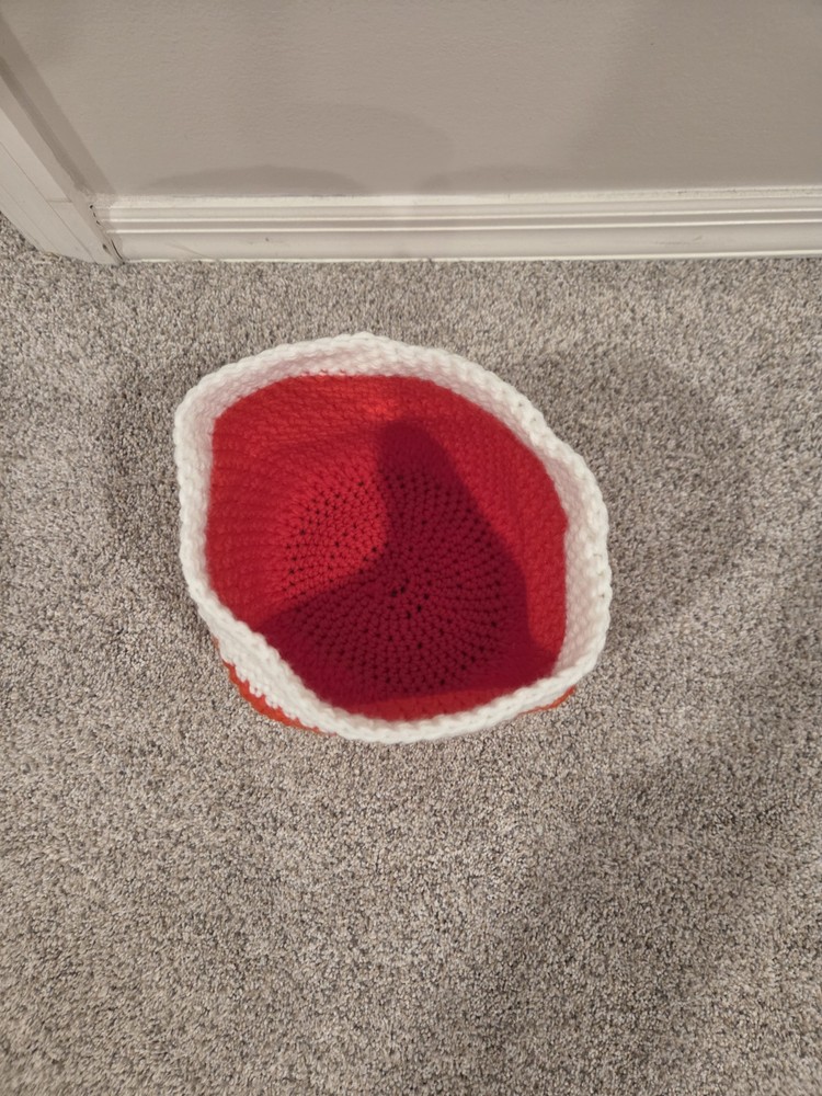 Handmade Orange & White Crocheted Storage Basket Bag Container Organizer