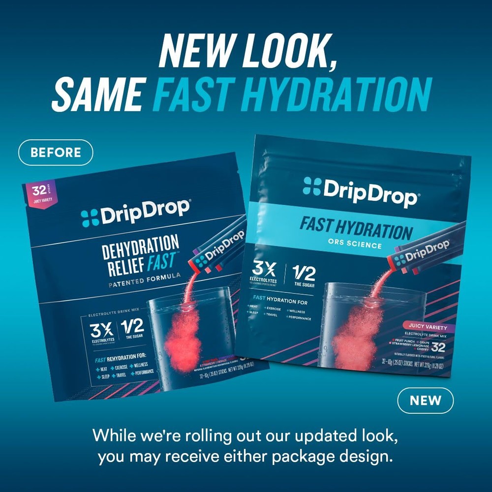 DripDrop Electrolyte Hydration Drink Mix 16 Servings Fast Hydration Variety Pack