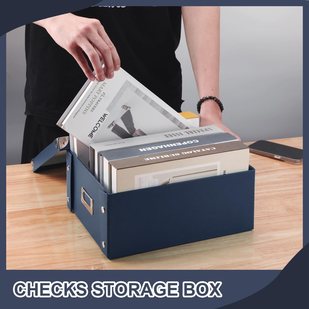 2 Pcs 12"x10"x5" Navy Blue Foldable Document Storage Box Lid File Organizer