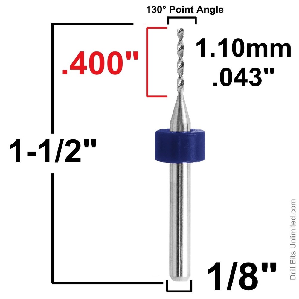1.10mm 0.043" #57 Solid Carbide Drill Bit – 5 Pack – CNC – Factory Resharpened