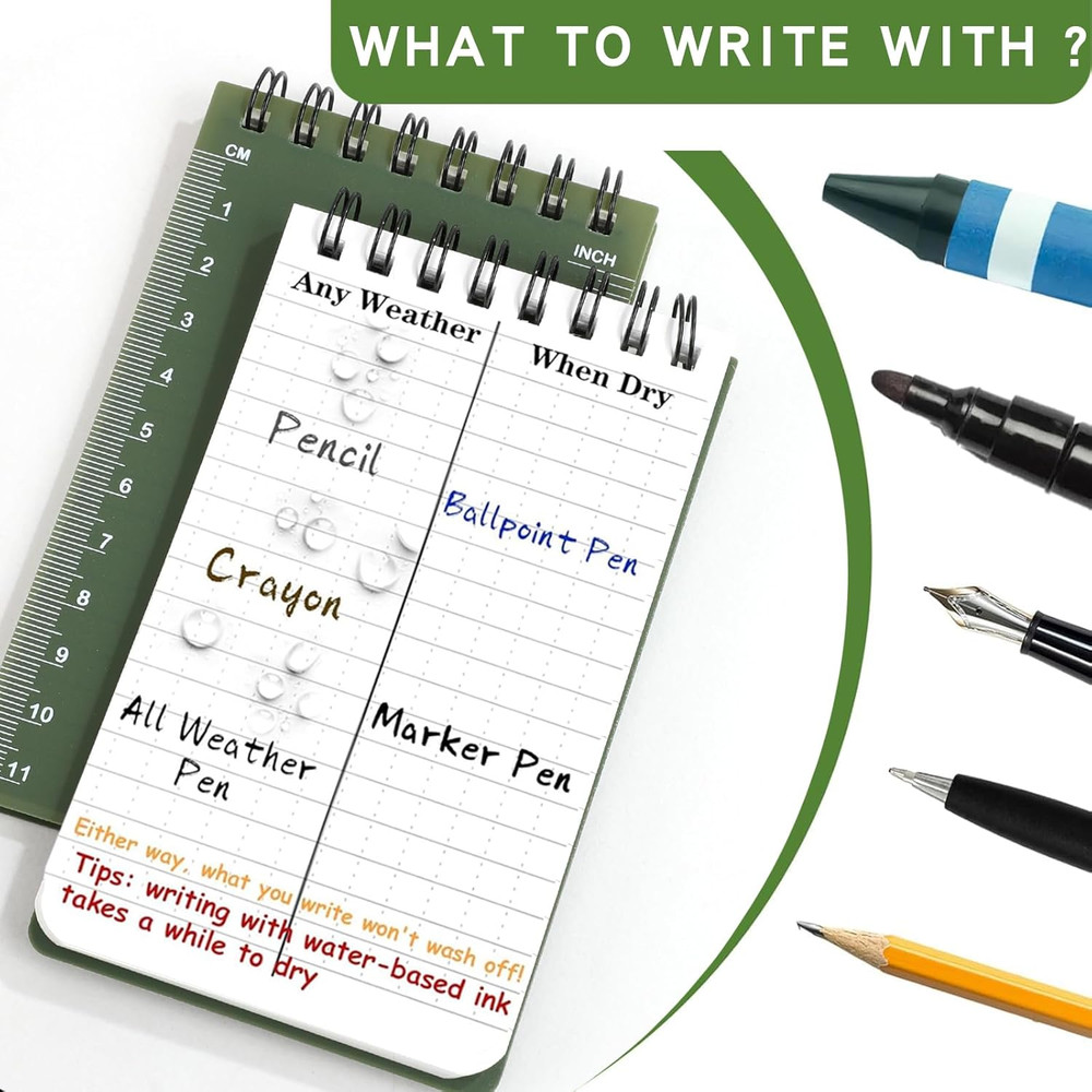 Waterproof Notebook, 4 Pack Pocket Notepad, 3" X 5" Top-Spiral Weatherproof Note
