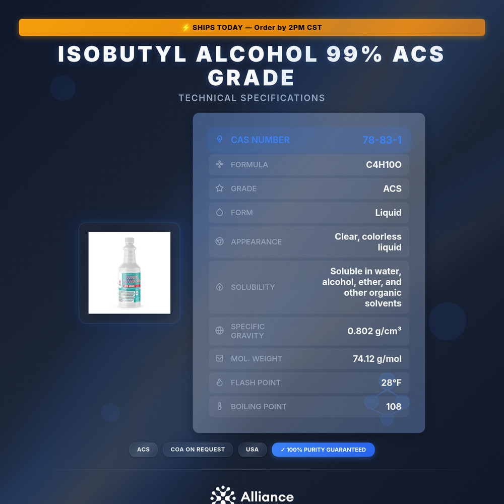 Isobutyl Alcohol 99% ACS Grade - 1 Quart