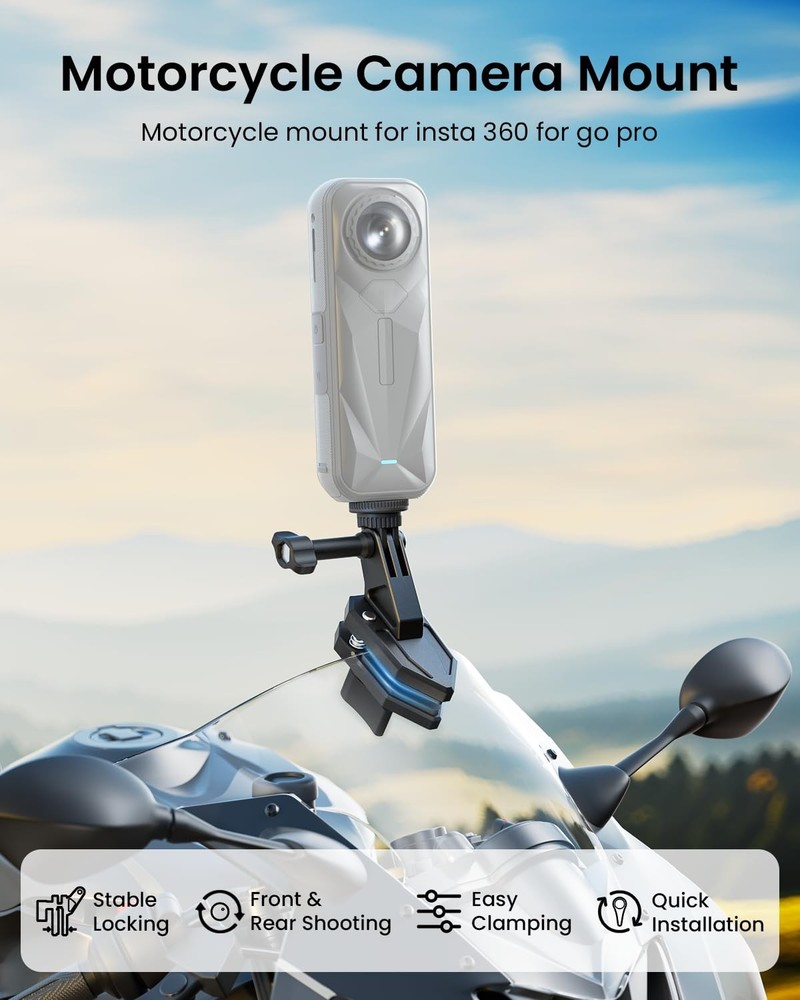Maectech Motorcycle Windshield Clip Camera Mount for Black and Silver