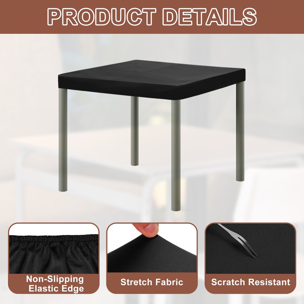 Picnic Table Cloth, 34"x34" Square Elastic Fitted Tablecloths, Black