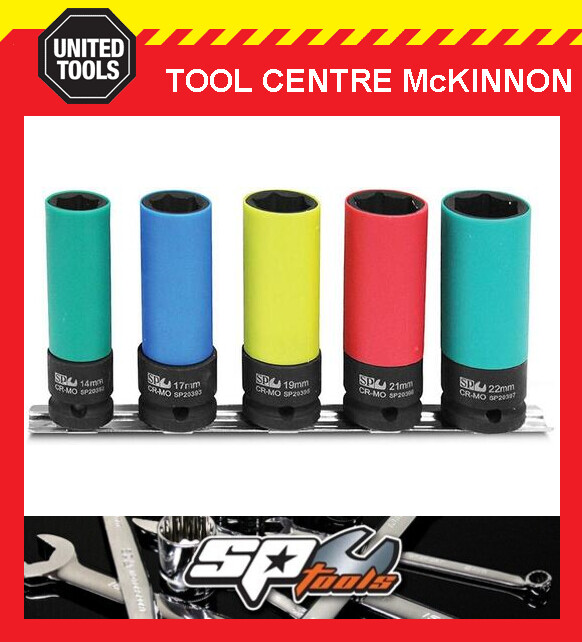 SP TOOLS SP20390 5pce METRIC ½” DRIVE WHEEL NUT IMPACT SOCKET SET ON RAIL
