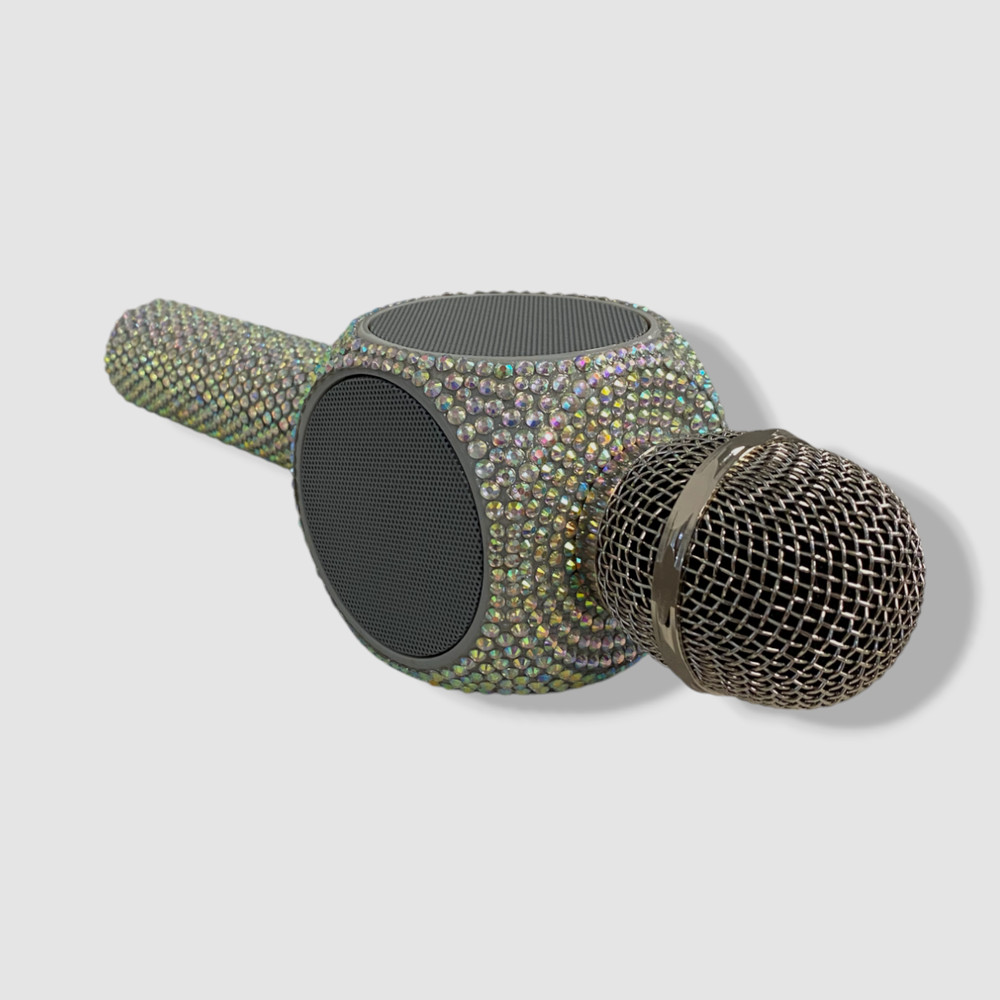 Wireless Express Silver Iridescent Bling Karaoke Microphone/Bluetooth Speaker