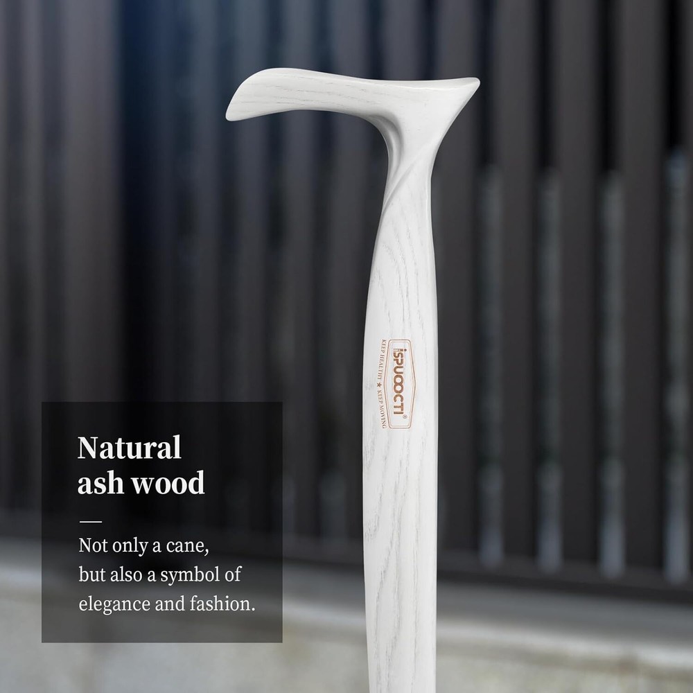 Ispuoocti Natural Solid Wood Walking Cane Ash-Wood White