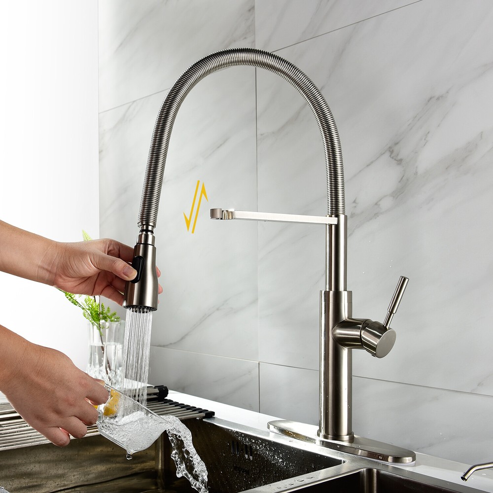 Single-Handle Spring Spout Kitchen Sink Faucet with Pull Down Sprayer