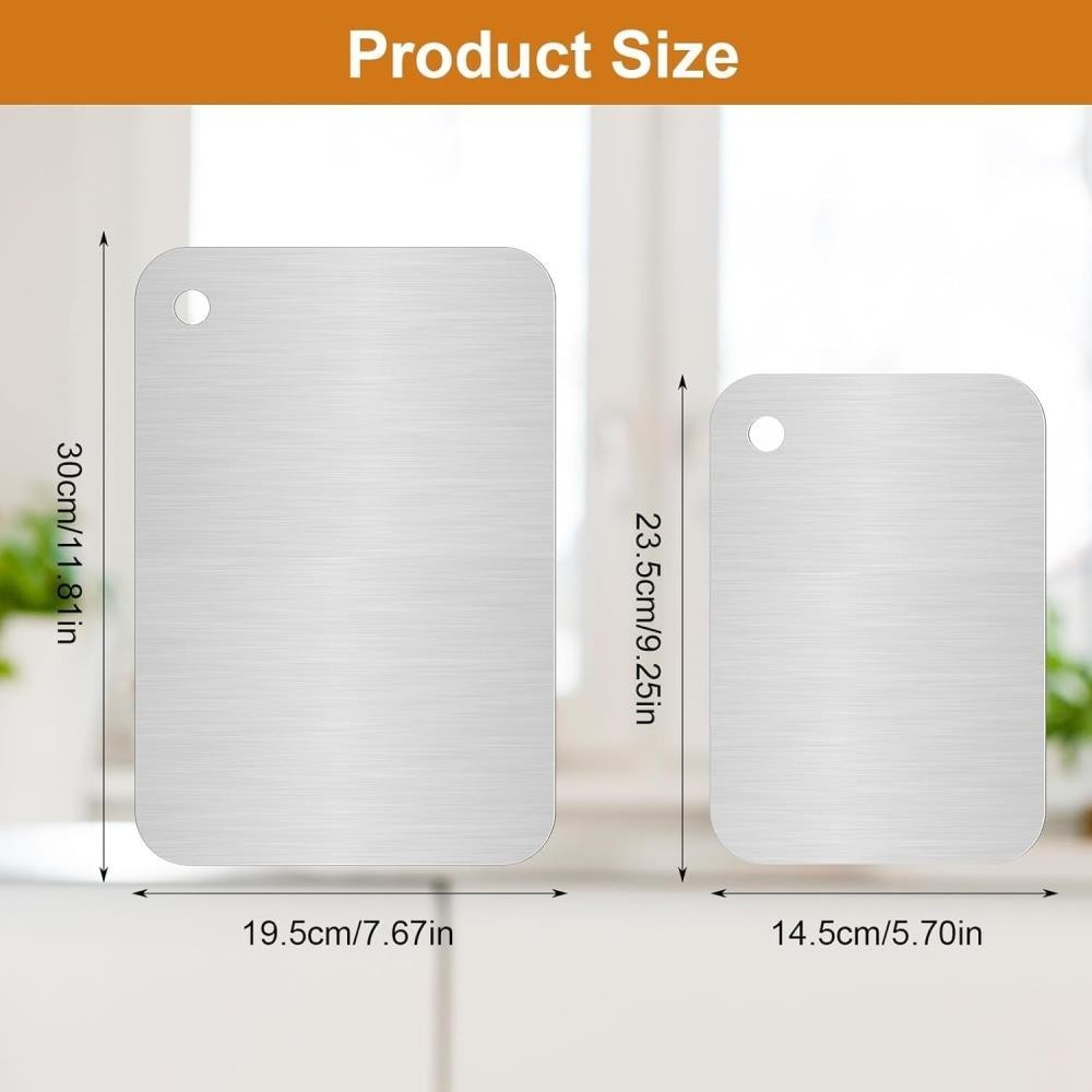 2 Pack Stainless Steel Titanium Cutting Board Double Sided Rust Proof Kitchen