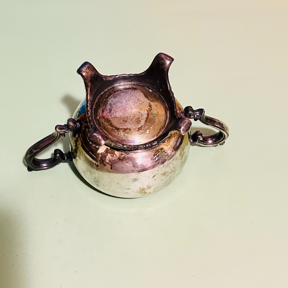 Vintage Silverplate Sugar Bowl Double Handle Footed 3" Ornate Small Serving Dish