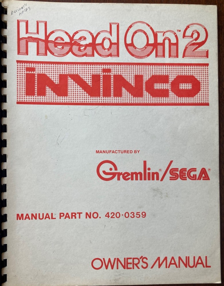  Head On 2 Arcade Game Manual