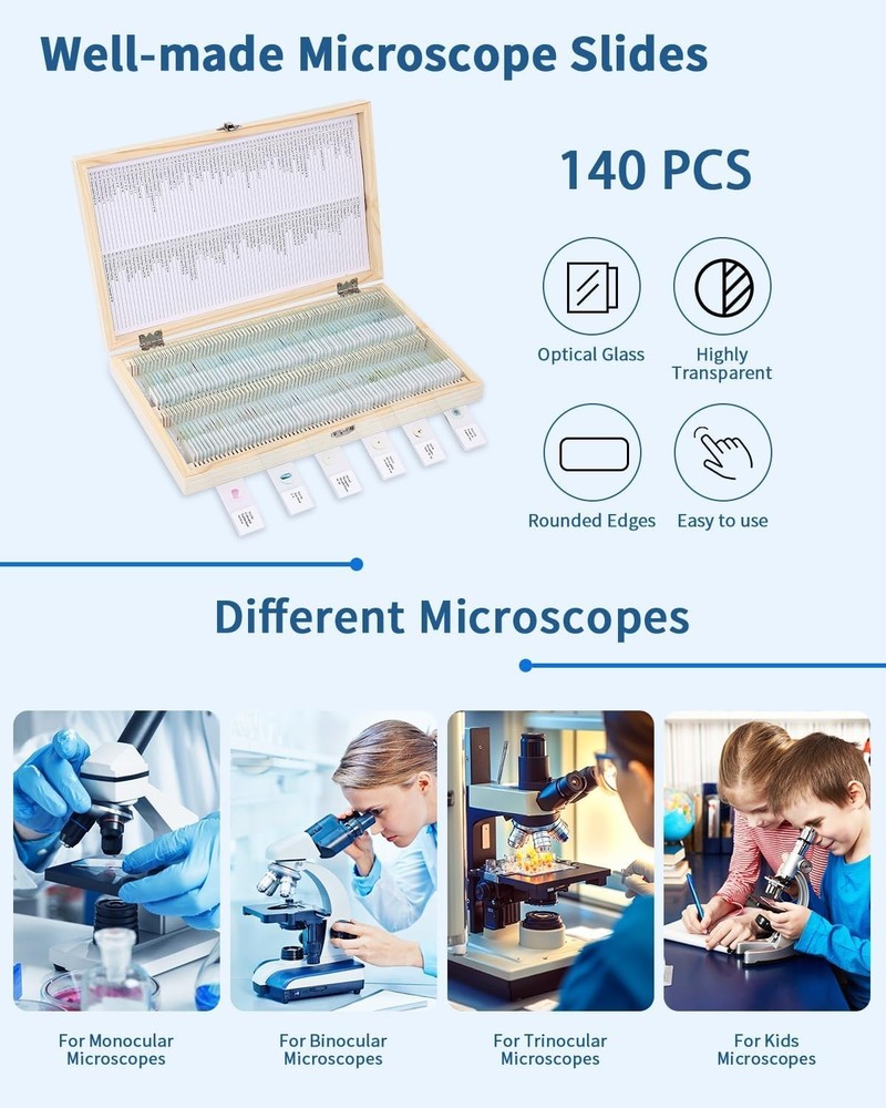 140-Pc Educational Microscope Slide Set - Safe Specimens for Young Scientists