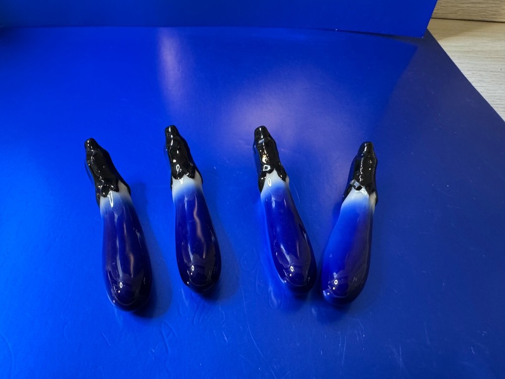 Japanese Chopstick Rests Eggplant Vegetable Holder Reusable Ceramic 4Pc