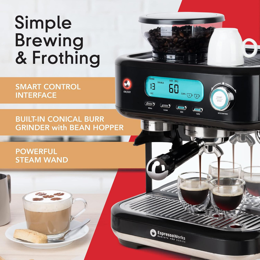 Barista Pro Espresso Machine & Grinder - 30-Piece Bundle (Black)