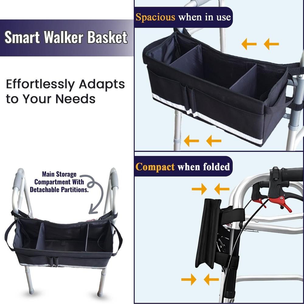 Walker Basket Walker for Folding Walker with Water Cup Holder - Multi Pockets...