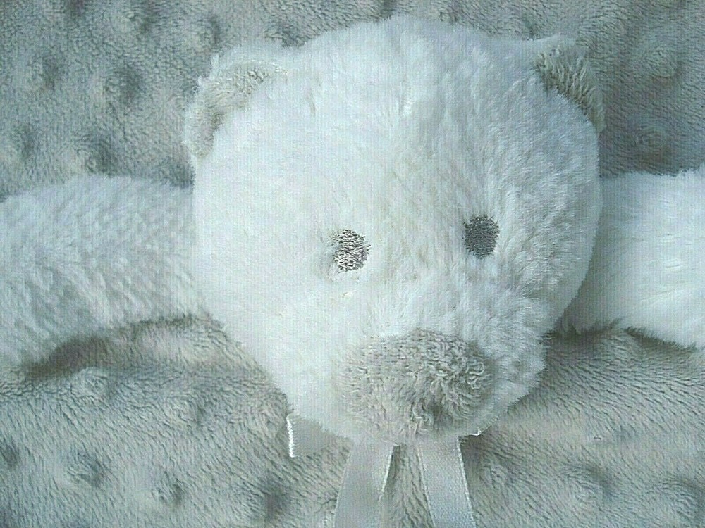 Blankets & Beyond Gray White Minky Dot Teddy Bear Security Blanket