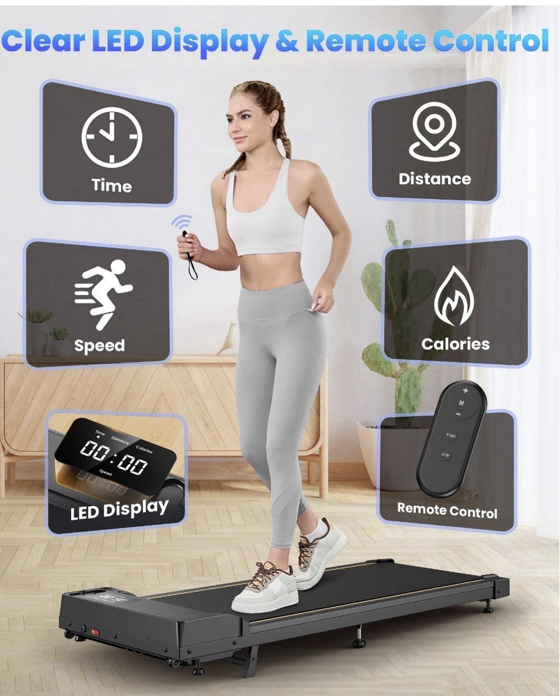 Under Desk Electric Treadmill Remote Control LED Display 300 lb Foldaway Compact