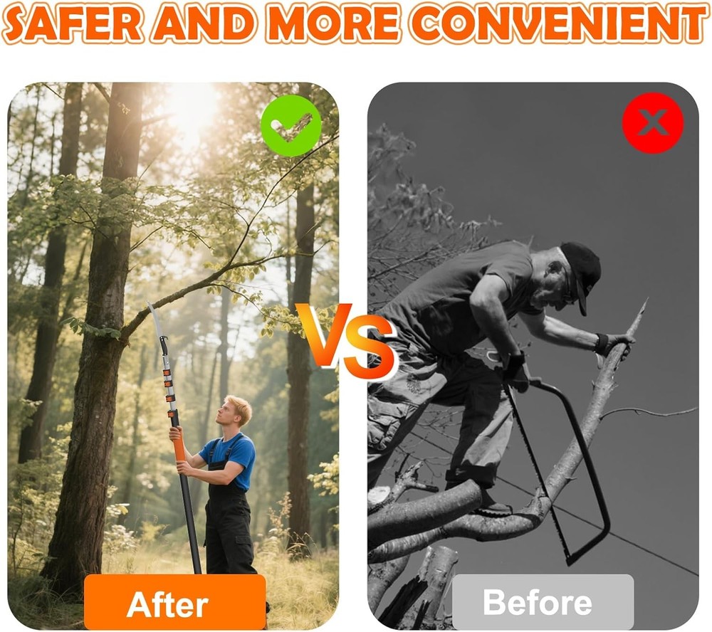 26FT Reach Pole Saw for Tree Trimming, Telescoping Tree Pruner Extendable with 5