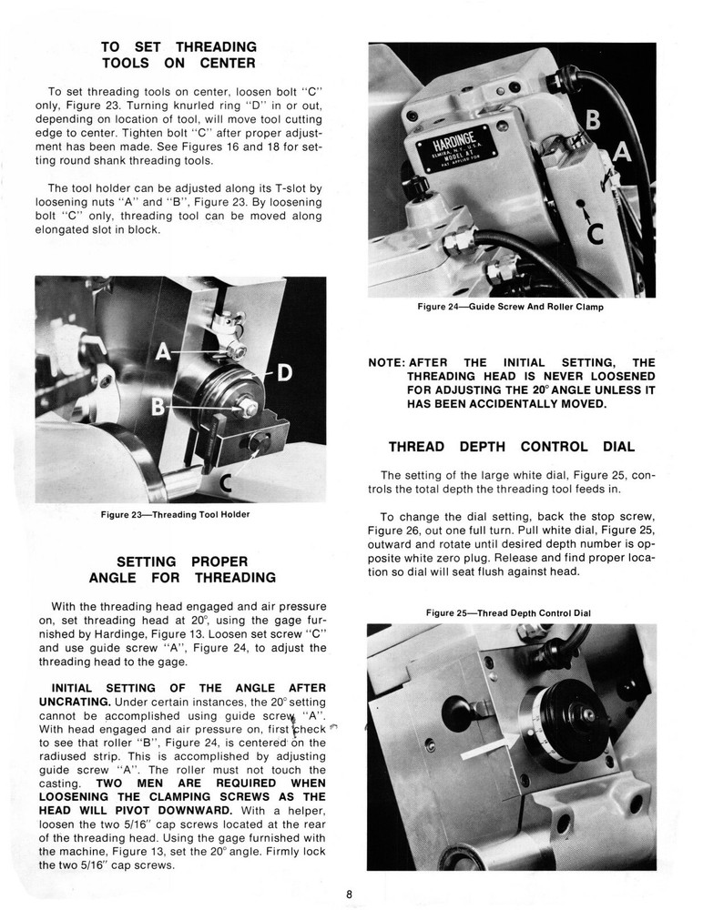 Hardinge Auto Thread Unit on HC Super Precision Chucker Operator Manual #1446