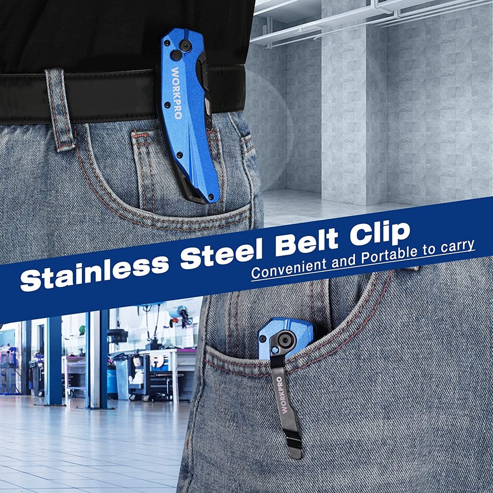 WORKPRO Folding Utility Knife, Heavy Duty Metal, Quick Open Axis Lock Box Cutter