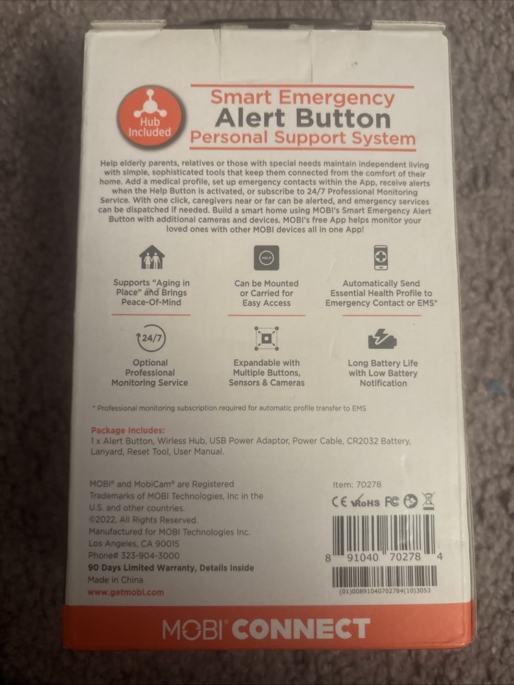 MOBI Smart Emergency Alert Button Personal Support System Brand New Sealed