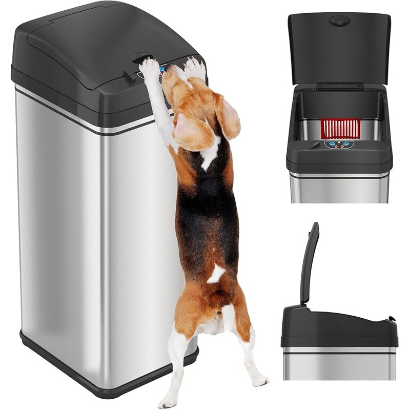 Touchless Motion Sensor Trash Can W/ PetGuard Lock Odor Neutralizing Filter New