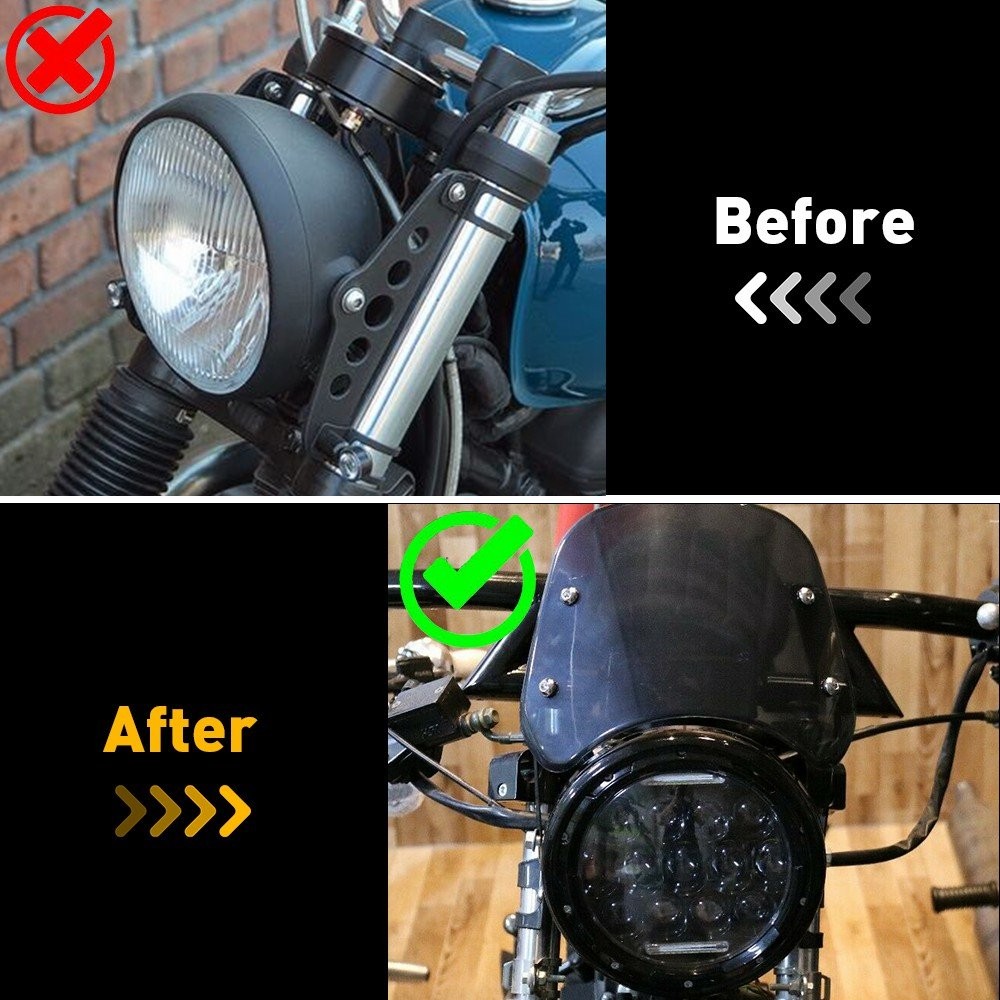 Universal Motorcycle Round 5-7'' Fairing Headlight Windshield Windscreen EU