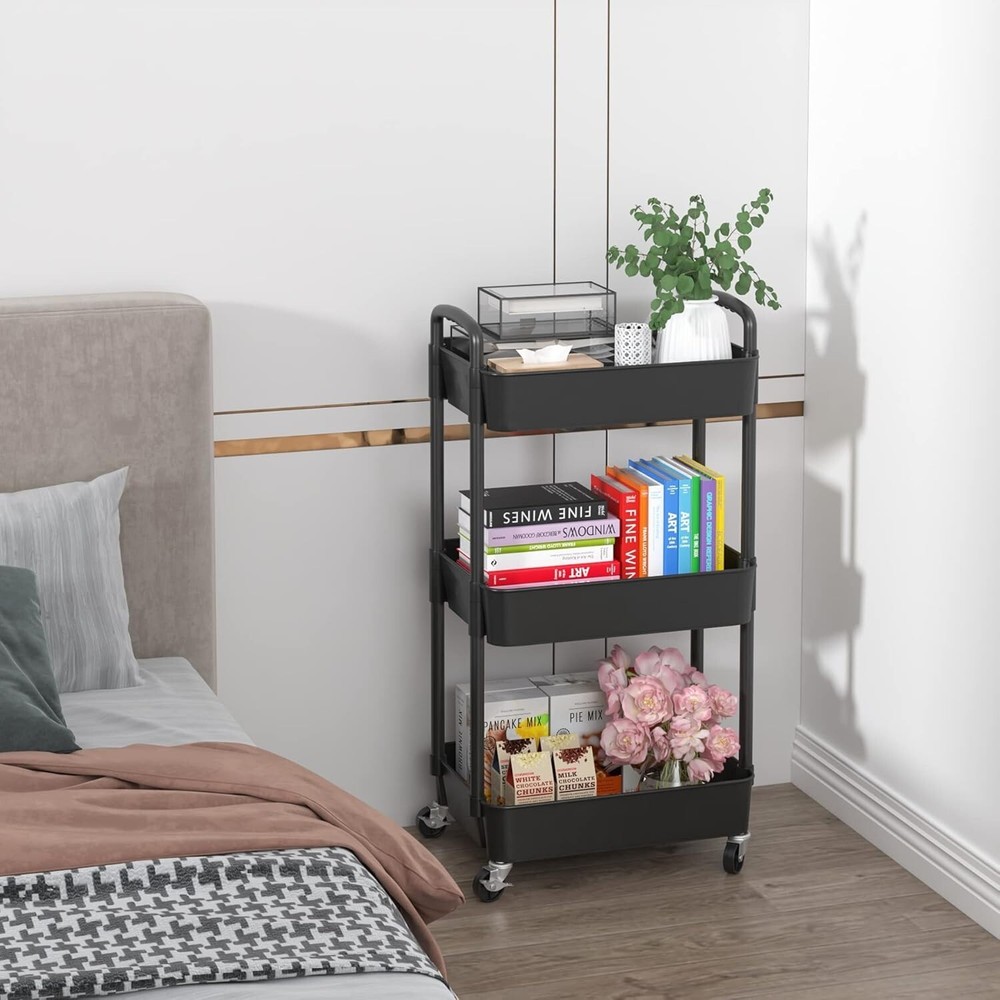 Trolley 3-Tier Rolling Utility Cart: Multi-Functional Storage for Office Kitchen