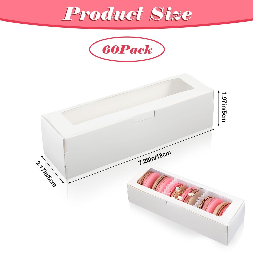 60 Pack Macaron Boxes Clear Window Small Packaging For 6 Cookie Truffle Gift
