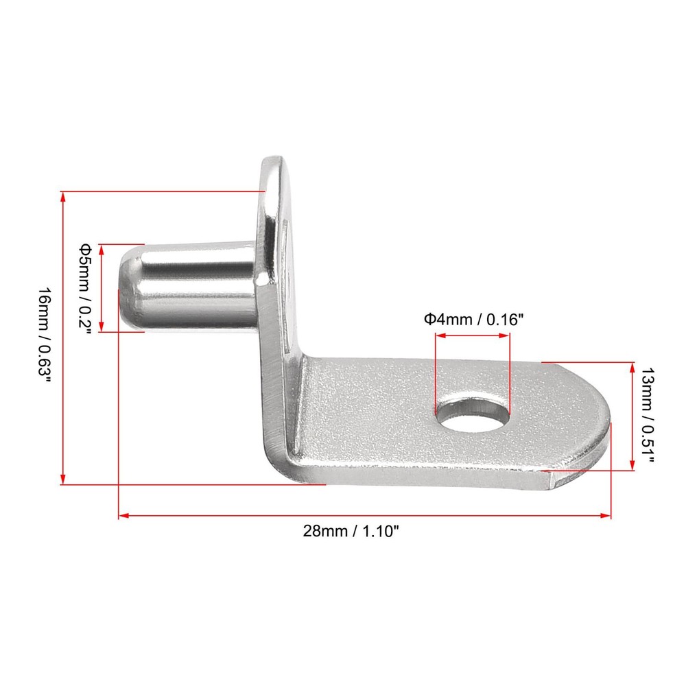 Peg support shelf, 5mm silver pin with hole, 60pcs