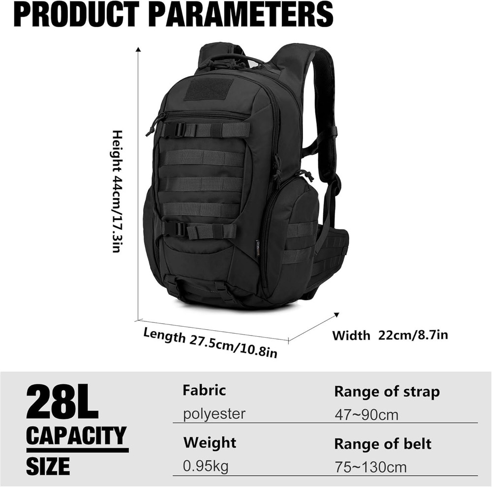 Durable 28L Tactical Molle Backpack with Hydration Compartment for Adventurers