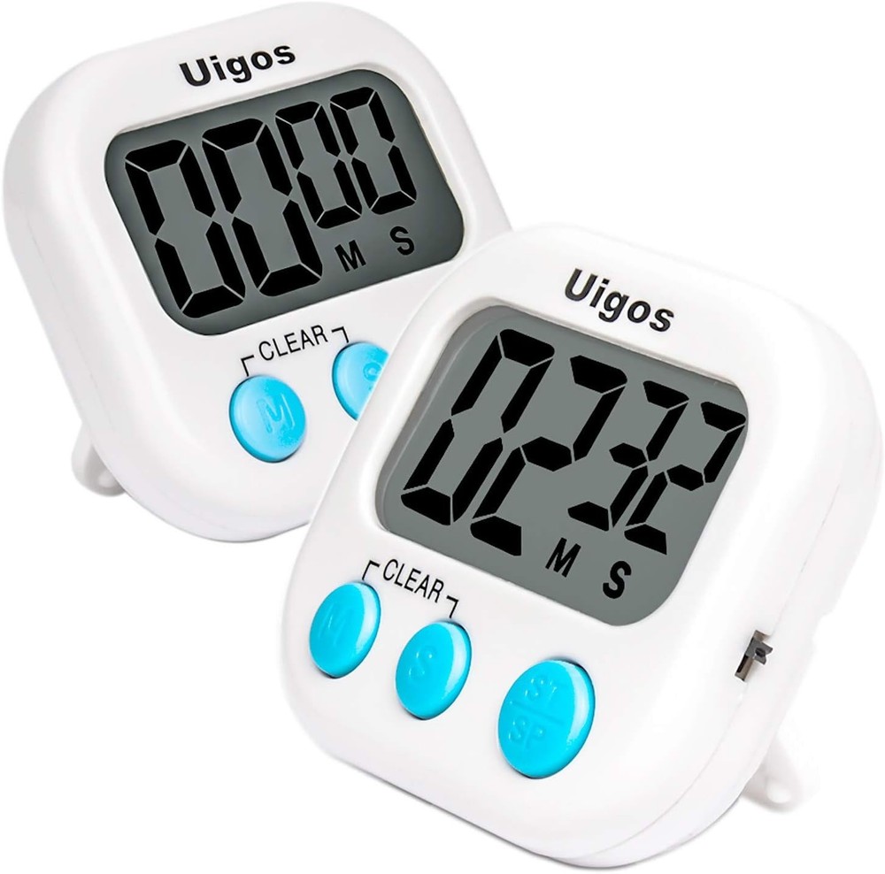 Uigos 2 Pack Digital Kitchen Timer II 2.0, Big Digits, Loud Alarm - (2 Pack)