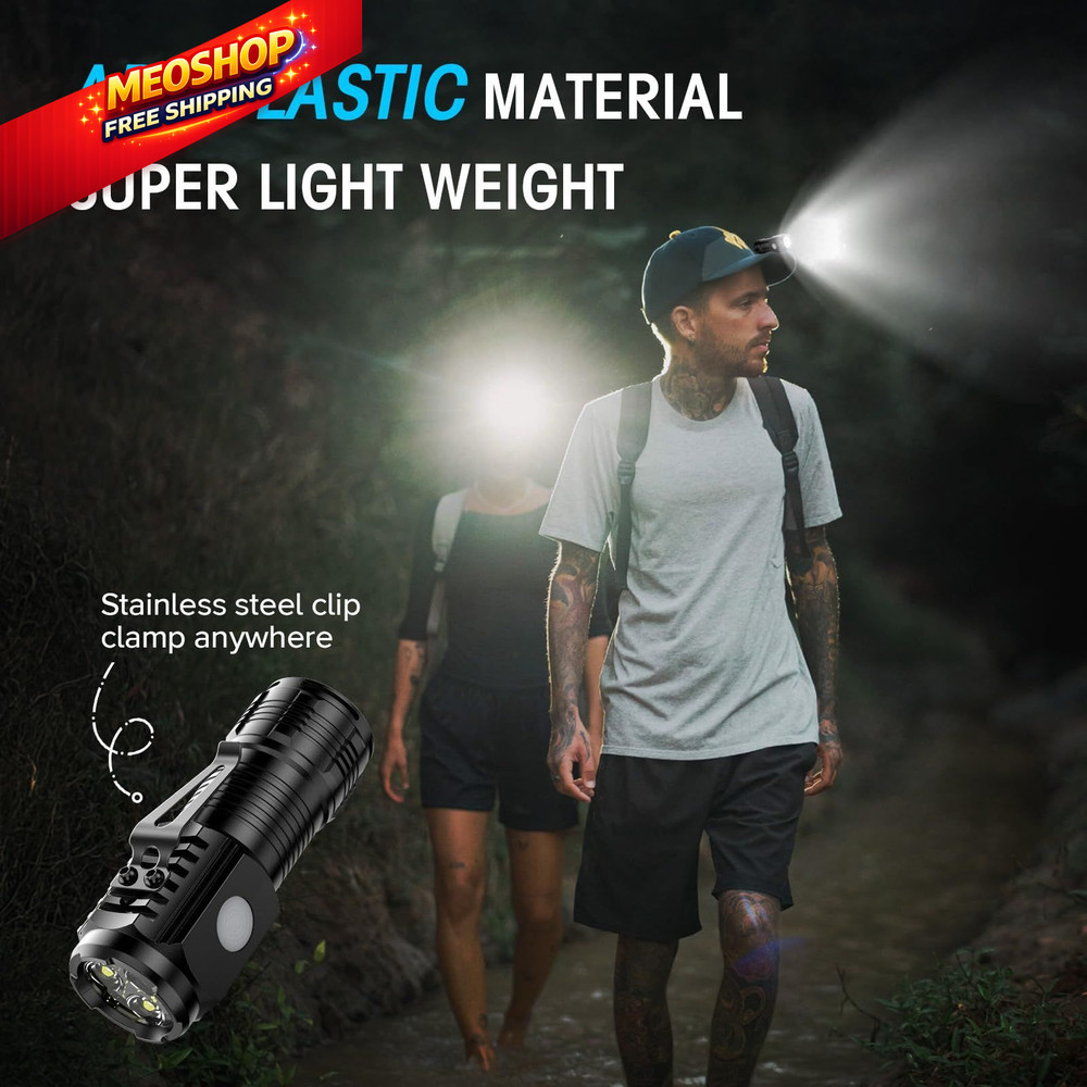 LETMY Rechargeable Mini Flashlights with Magnetic Base, 2 Pack 2 pack, Black