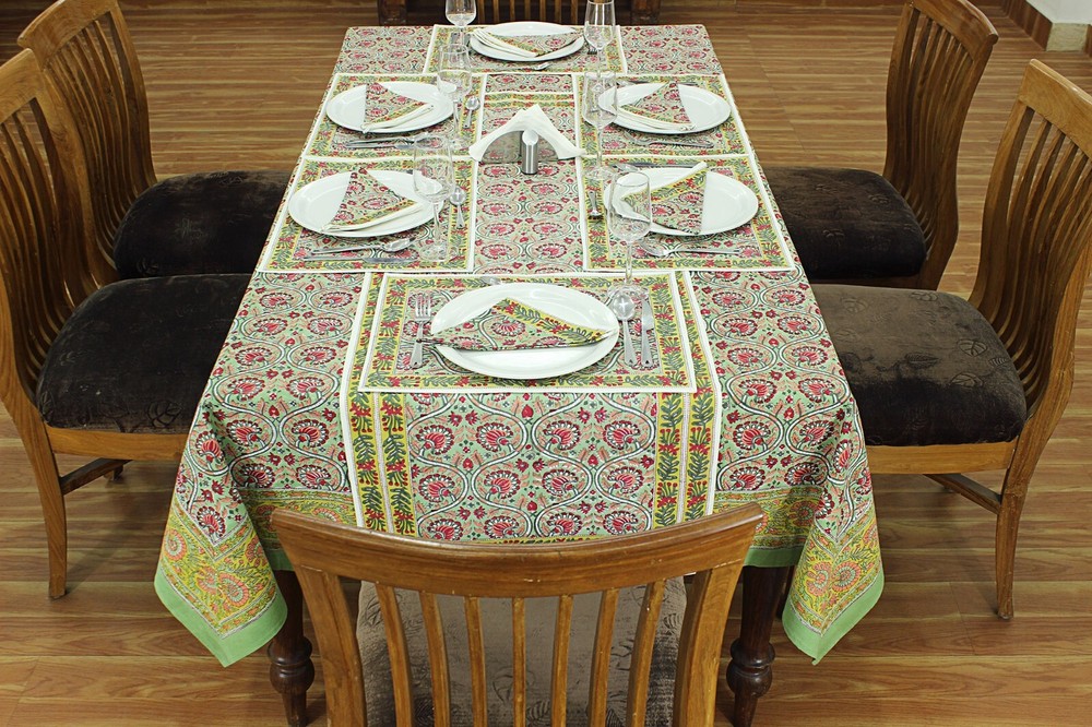 Block Printed Tablecloth, Boho Cotton Table Cover, Dinning & Kitchen Tablecloths