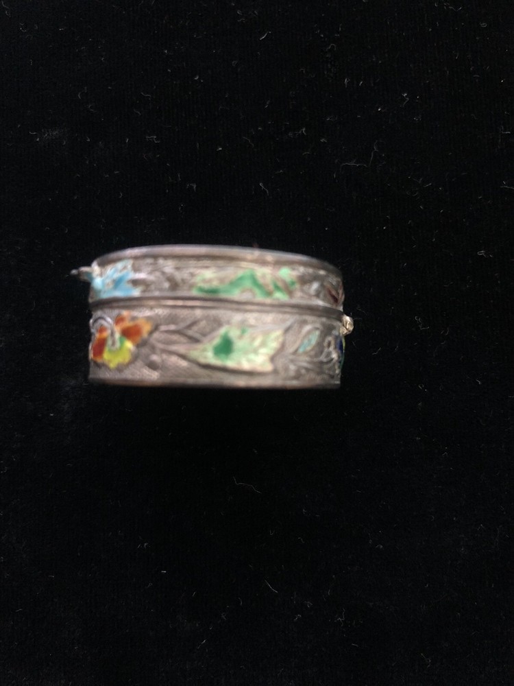 Antique Chinese Sterling Silver Enamel Pill Box
