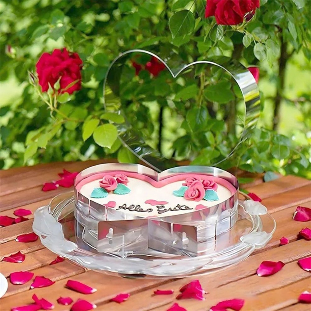 Heart Shaped Mousse Ring Set 6 Adjustable Stainless Steel Baking Tools