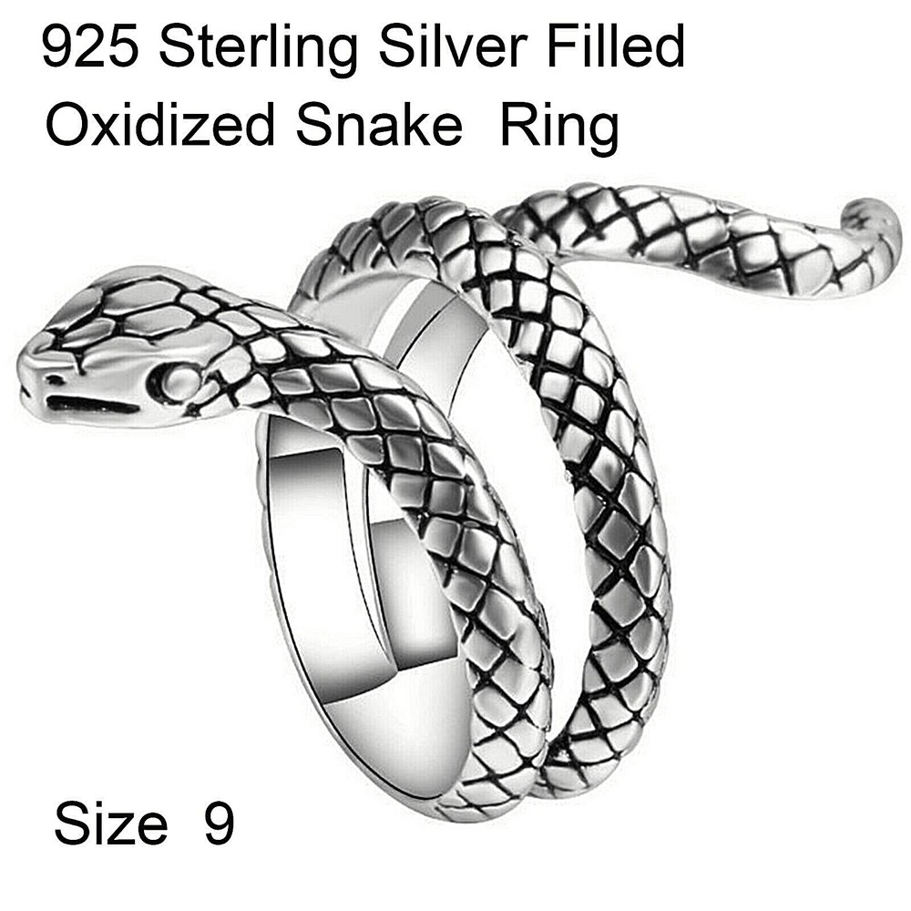 Snake Ring Real 925 Sterling Silver Filled Solid Oxidized Wraparound Size 9