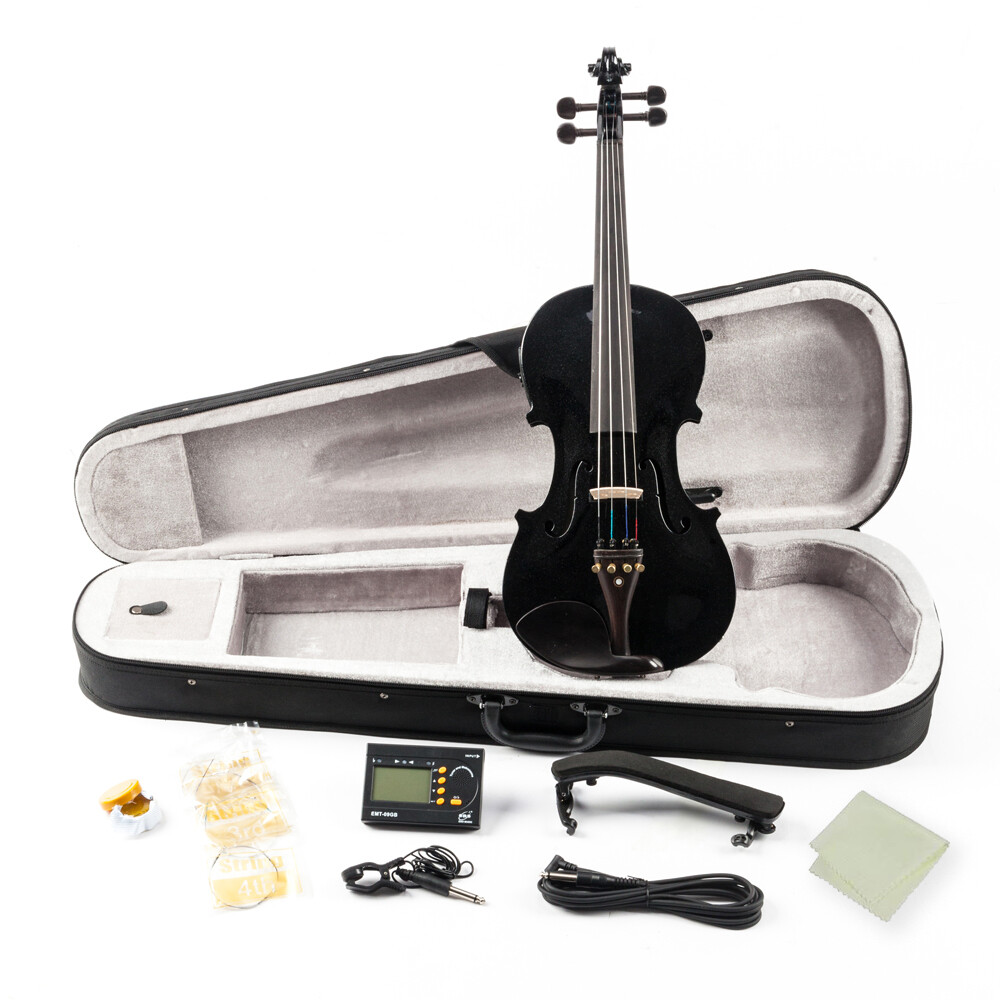 4/4 Full Size EQ Violin with Case Bow Strings Shoulder Rest Tuner Black