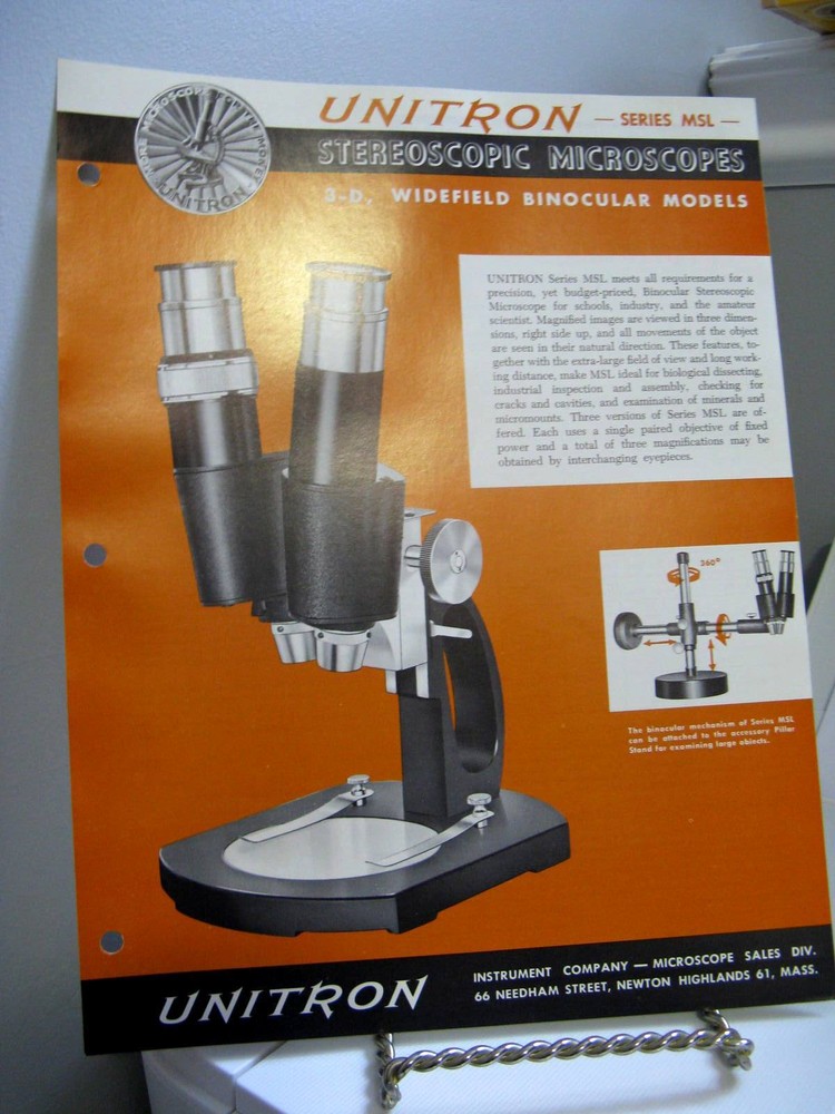 Original Unitron Stereoscopicl Series MSL Microscope Sales Sheet - VG