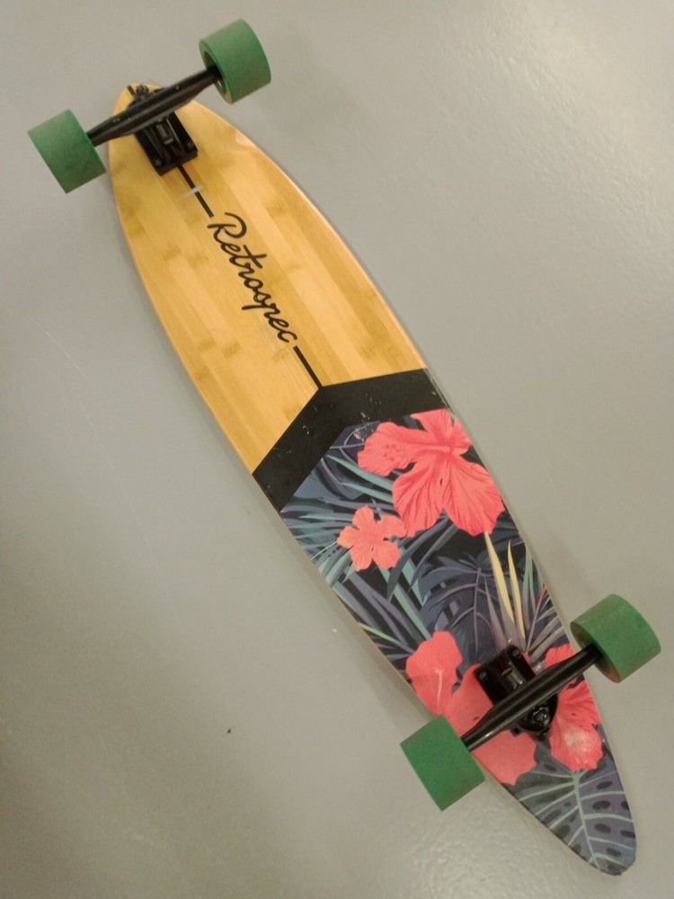 Retrospec Zed Pintail Longboard 41-Inch, Tropical Flora, White Caps, Black Pipe