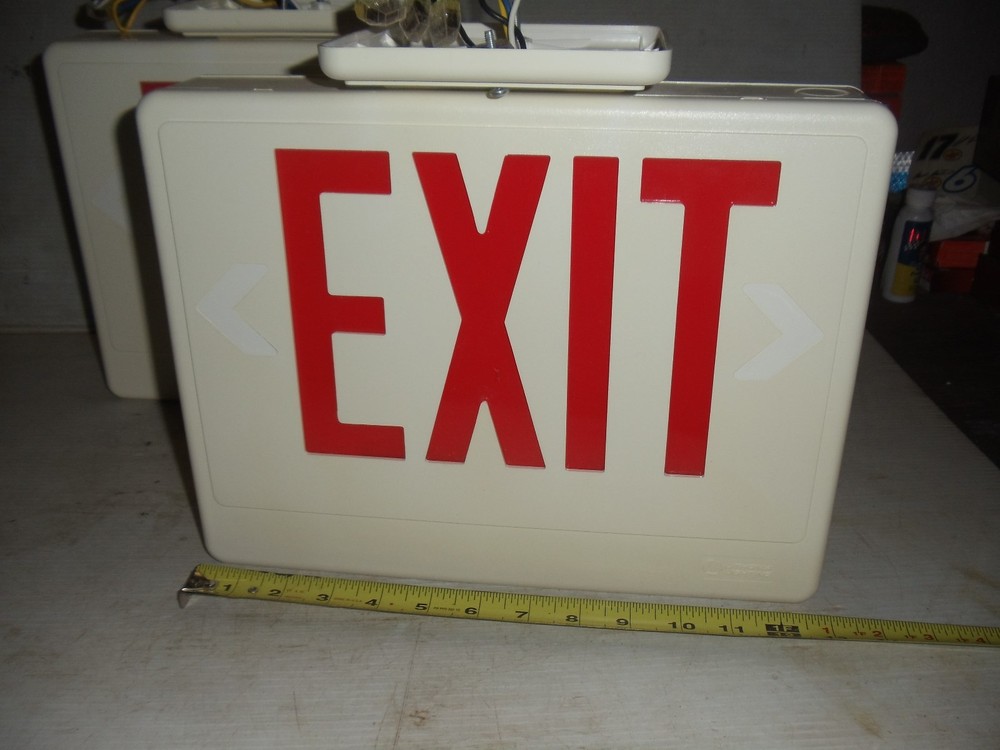 Pair Exit Signs Emergency Light Red / White LITHONIA LIGHTING Co.