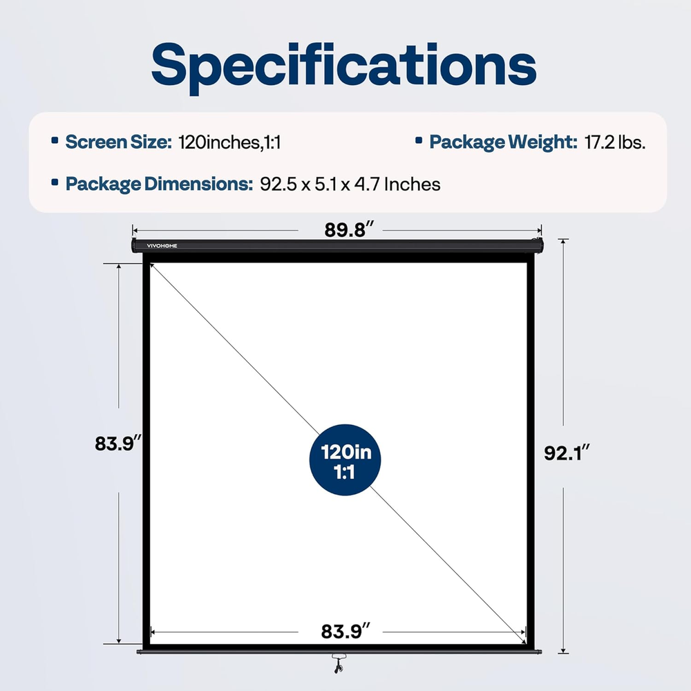 Projector Screen Pull Down, 1:1 120 Inch Retractable Projection Screen, HD 4K Ma