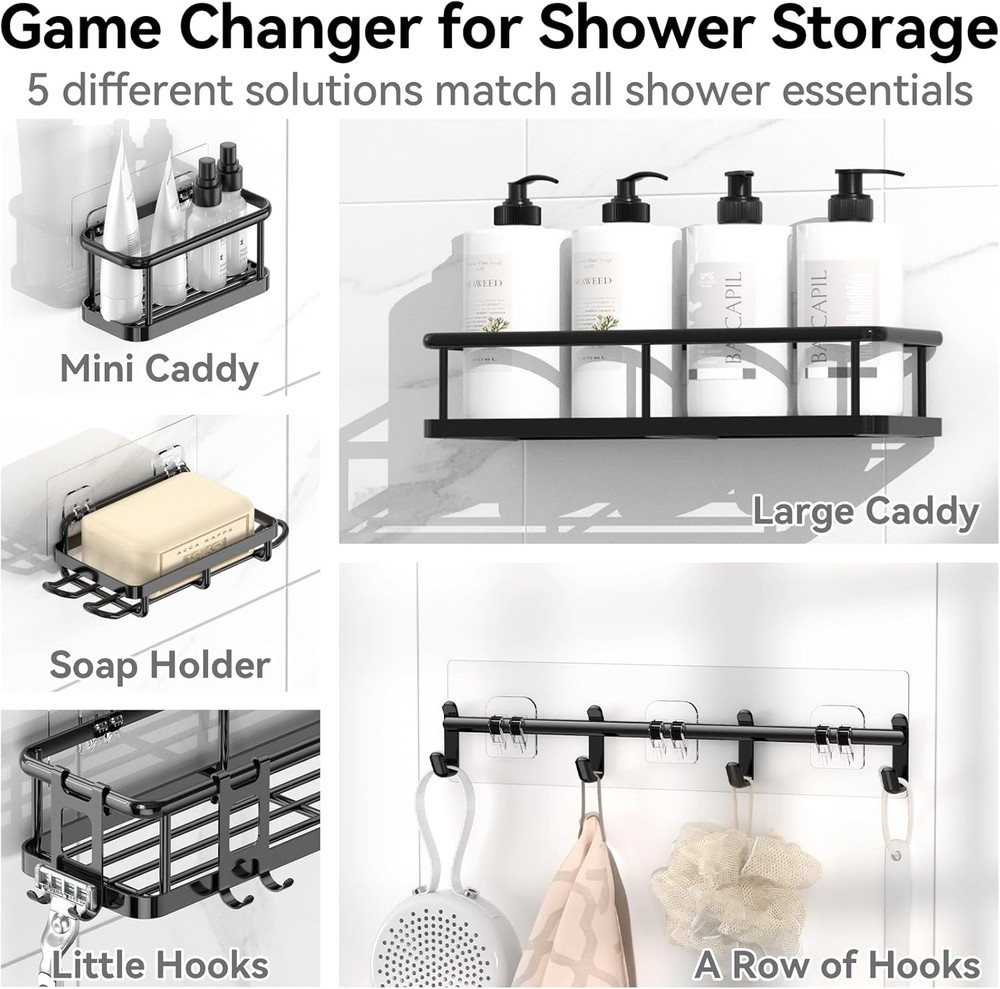 YASONIC Shower Caddy, 6 Pack Large Capacity Standard Size, Black