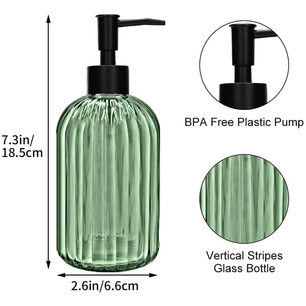 2 Pack 14oz Glass Soap Dispenser with Black Pump – Refillable for Hand Soap, ...