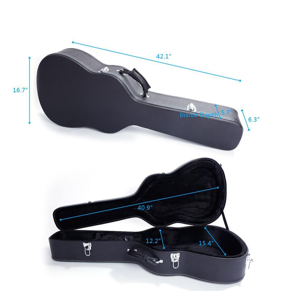 Glarry 39" Protable Flat Black Hard Shell Classical Guitar Case