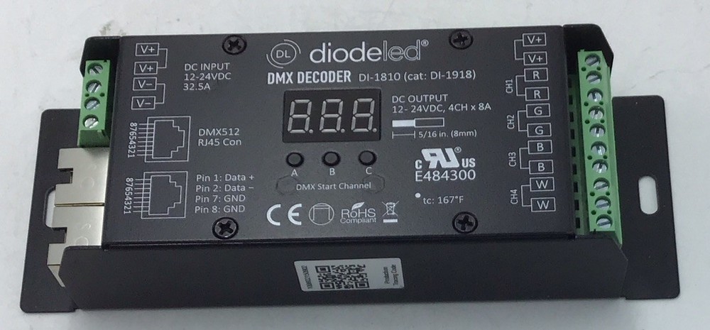 Diode LED DI-1810 DMX 4 Channel Decoder w/Digital Display 4CH x 8A Open-Box z321