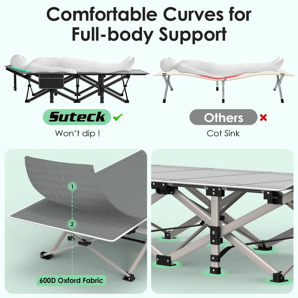 Camping Cot, Folding Camping Cot Bed for Adults Sleeping 1200D Double Layer O...