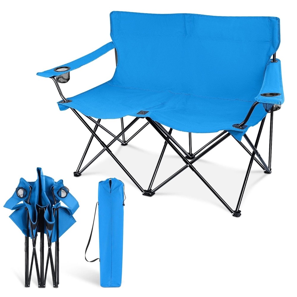 Coliware Oversized Foldable Camping Chair, Double Seat Folding Camp Compact Chai
