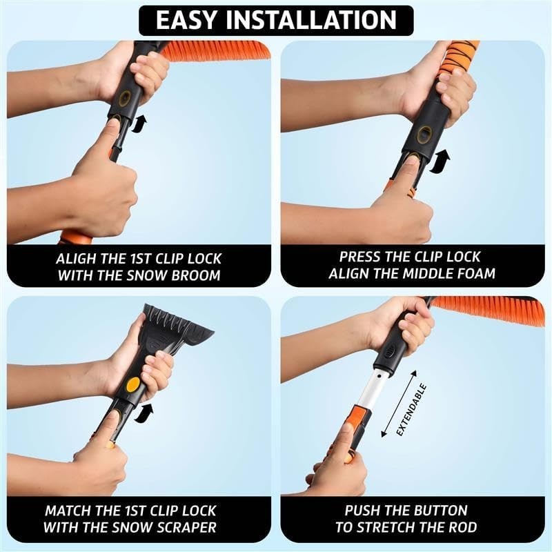 3-in-1 63" Extendable Snow Brush, Ice Scraper & Squeegee for Winter Preparedness