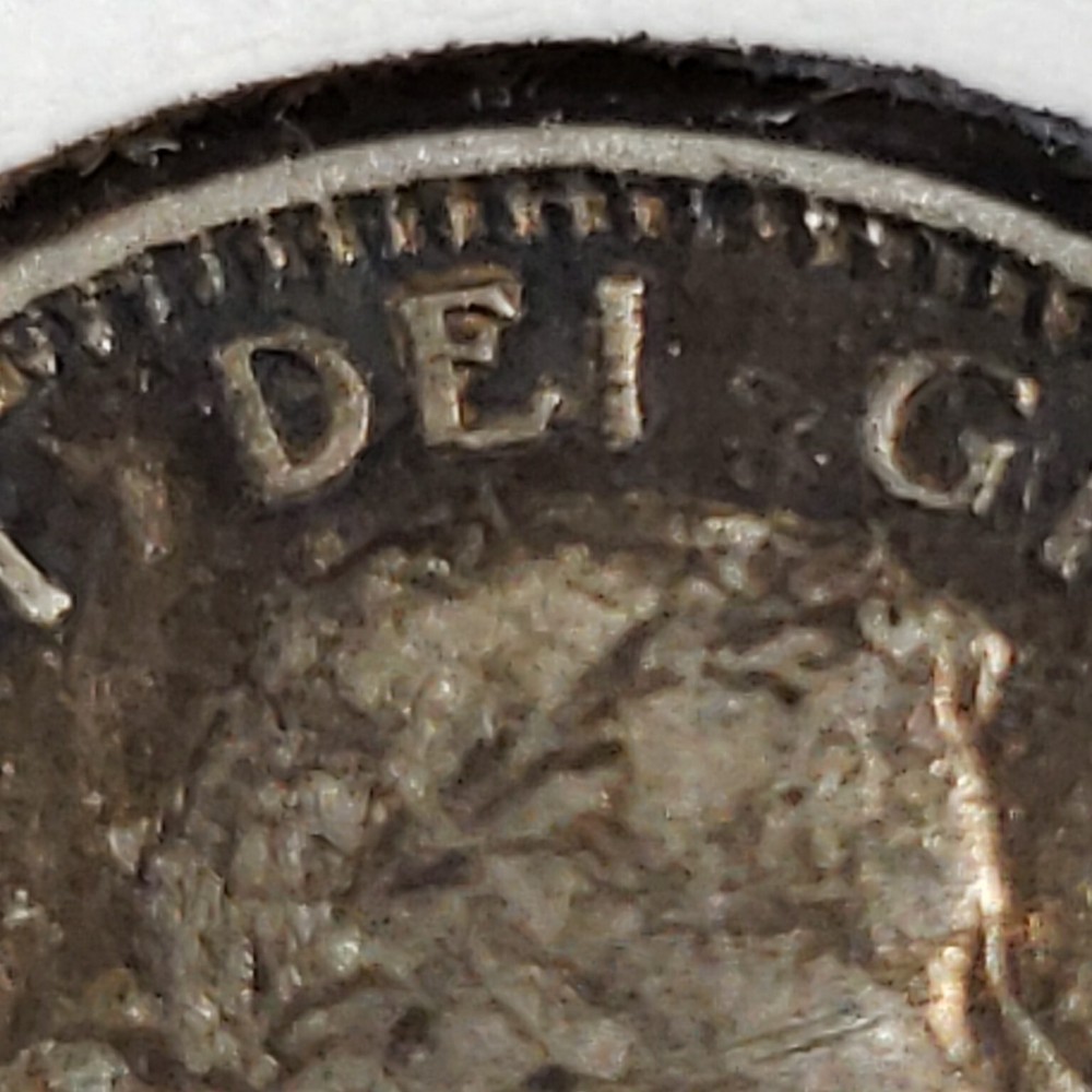 1953 Canada Silver No Shoulder Fold Dime Toned